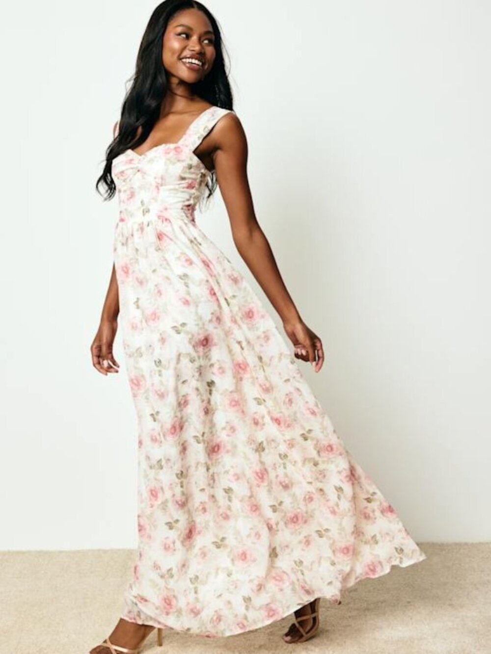 Lulus Evelise Cream Floral Sleeveless Maxi Dress White - Size M